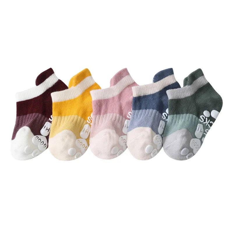 5 Pairs Kids Casual Cute Non-slip Socks Breathable Girls Boys Babys Cotton Socks