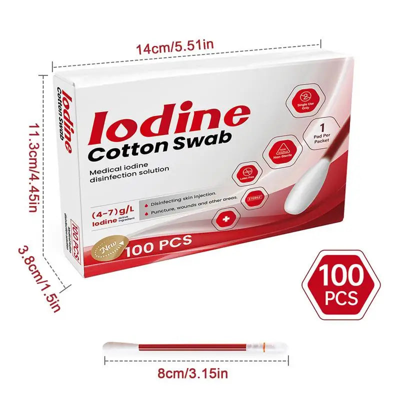 Iodine Cotton Swab Break-Off Iodine Cotton Swab 100X Iodine Swab Cotton Swab Medical Iodine Cotton Stick skin care tool