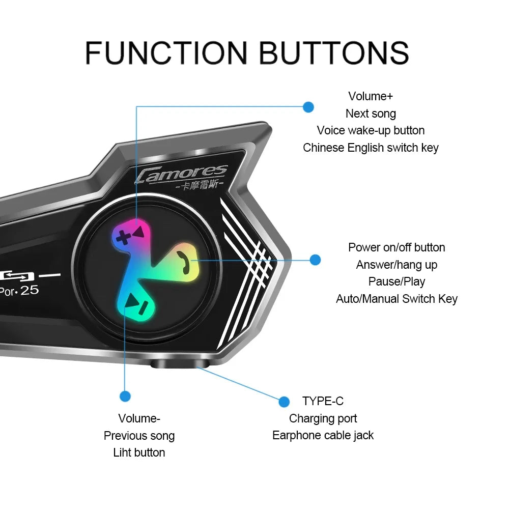 Bluetooth 5.4 Wireless Motorcycle Helmet Headset Hands-free Call Phone Motorcycle Waterproof Earphone Music Player Moto Helmet