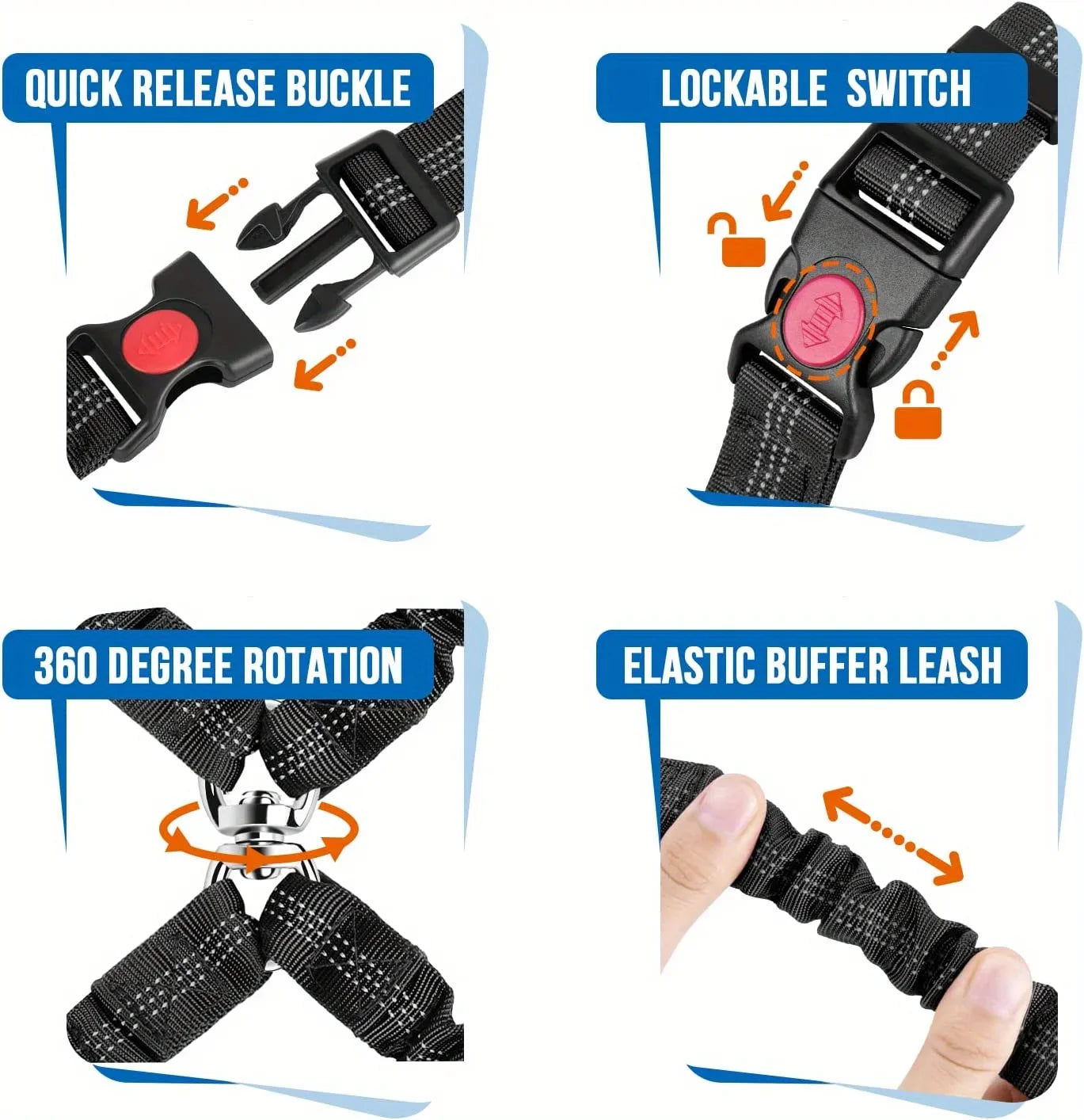 Double Dog Car Harness Safety Seatbelt Adjustable Pet Travel Restraint for 2 Dogs Heavy Duty Crash Tested Elastic Splitter Headr