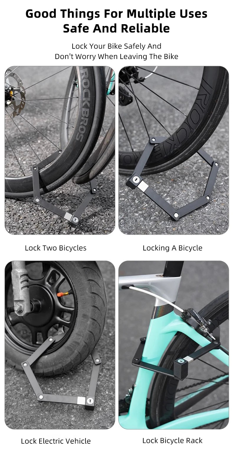 ROCKBROS Bike Lock Electric Bicycle Motorcycle MTB Road Bike Portable Anti-Theft Folding Password Lock Cycling Accessories