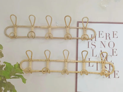 Rattan Wall Hooks Rattan Hanger Kids Garments Organizer Rack Clothes Hat Hanging Hook Kids Room Decor Hangers Clothing Storage