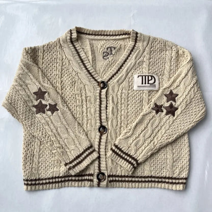 Butterfly Knitted Cardigan Women Dark Green Cardigans with Embroidery Winter Letter Patch Oversized Sweaters Tops Folklore Girl