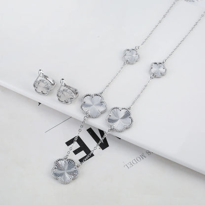 Irregular New Double Sided Natural Stone Shell Plant Five Leaf Flower Jewelry Set Necklace Earrings Women's High Quality Clover