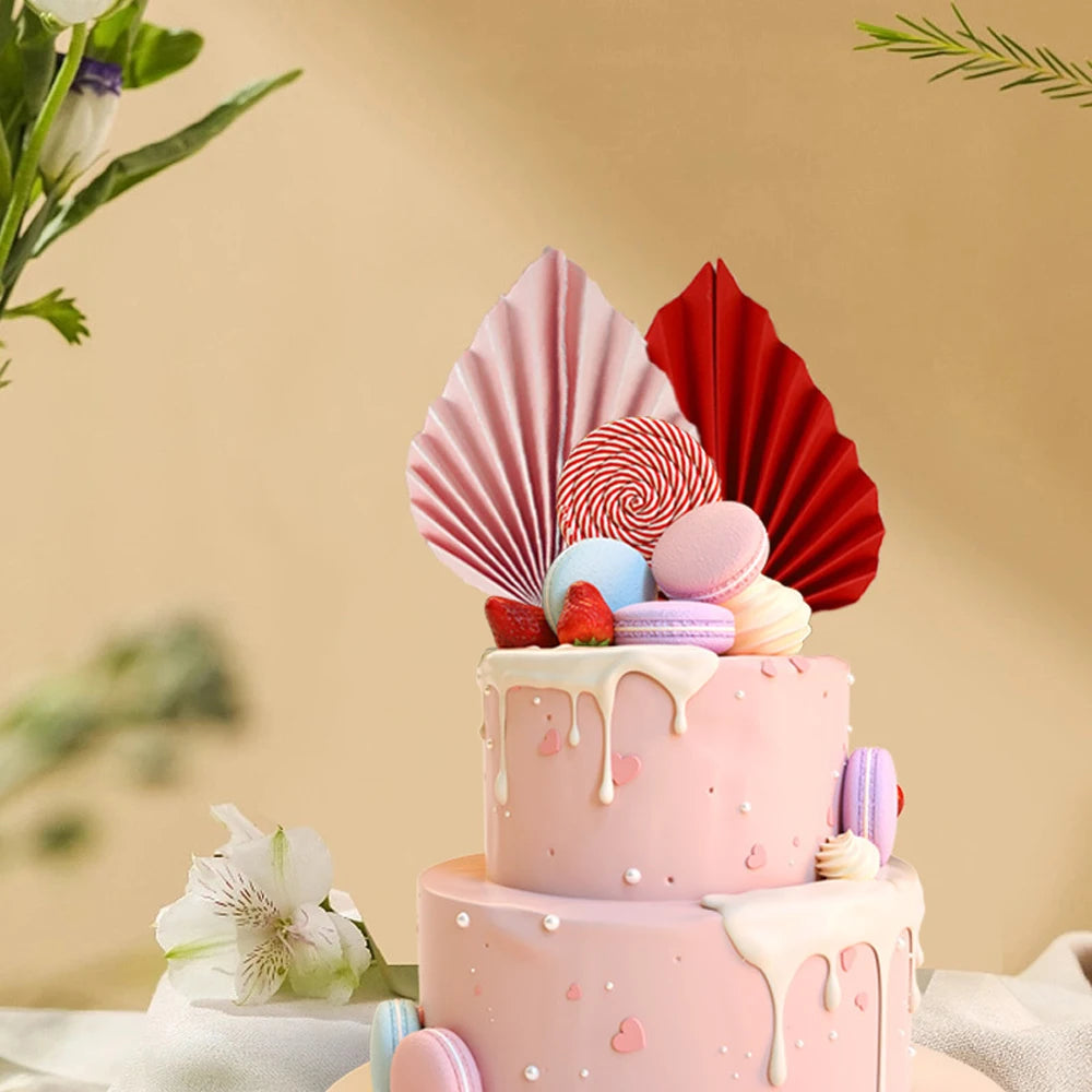 6pcs Palm Spear Cake Topper Happy Birthday Palm Leaf Decoration Cake Decorating Wedding Baking Dessert Table Party Favors