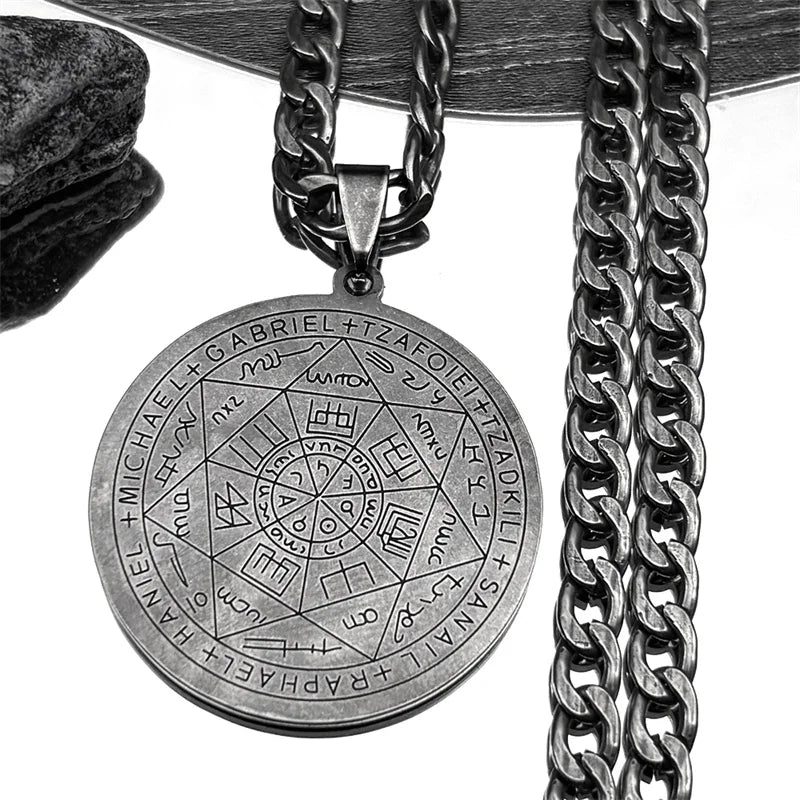 Seven Archangels Amulet Stainless Steel Necklaces Men Seal of Salomon Talisman Christian Protection Jewelry collar hombre N1162
