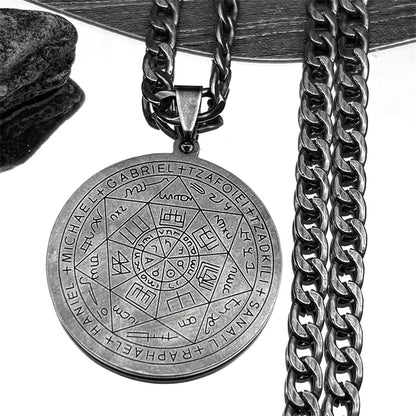 Seven Archangels Amulet Stainless Steel Necklaces Men Seal of Salomon Talisman Christian Protection Jewelry collar hombre N1162