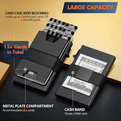 Custom Aluminum RFID Blocking Wallet Anti-Theft Credit Card Holder Fashion Leather ID Badge Decorative Metal Business