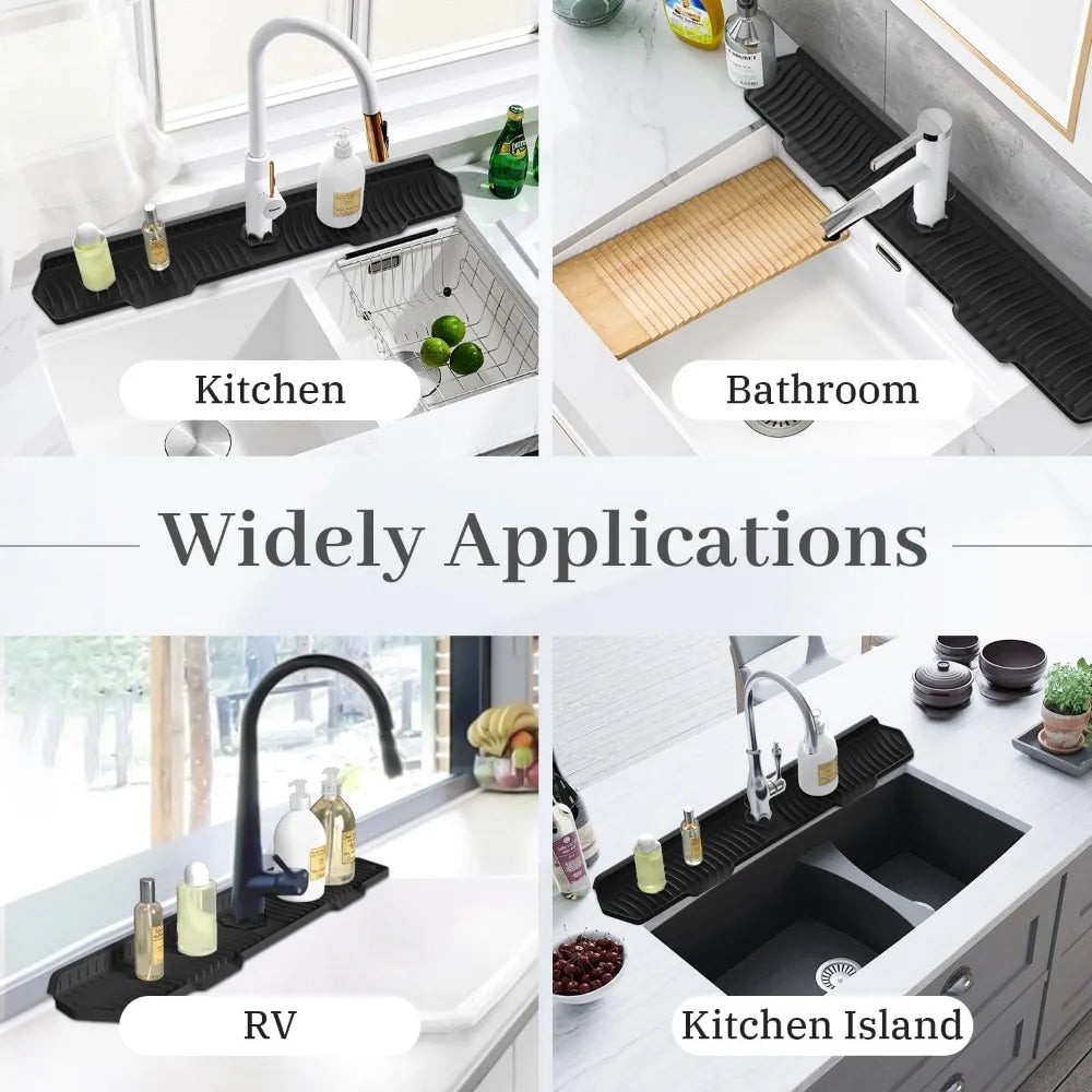 24/29.5inch Kitchen Sink Splash Guard,Silicone Draining Mat for Sink,Sink Protectors for Kitchen Sink Mat, Splash Guard Kitchen