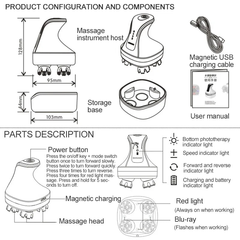 Electric Scalp Massager 4D Head Massage Multi Claw Antistress Relax Relieving Headache Scratcher Hair Growth for Adults Pets