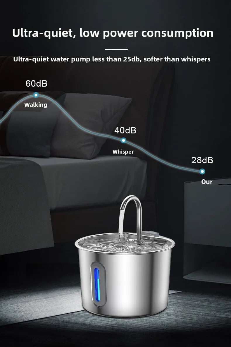 2.2L Automatic Cat Water Fountain With Faucet USB Stainless Steel Filter Silent Water Pump Cat And Dog Water Fountain Supplies