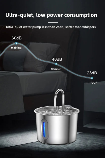 2.2L Automatic Cat Water Fountain With Faucet USB Stainless Steel Filter Silent Water Pump Cat And Dog Water Fountain Supplies