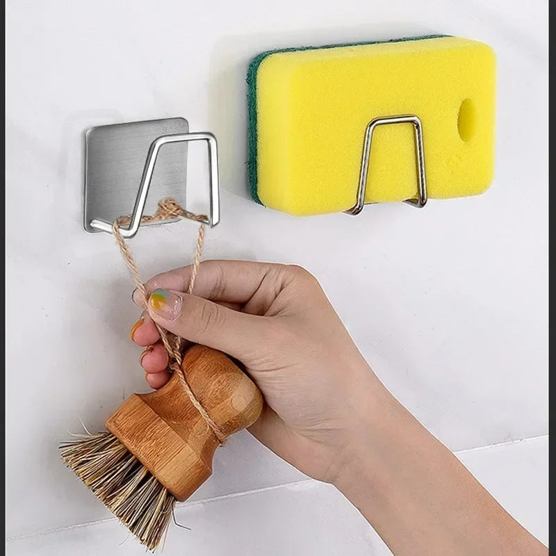 Kitchen Stainless Steel Sink Sponges Holders Self Adhesive Drain Drying Racks Wire Rag Organizer Hooks Multipurpose Wall Hooks