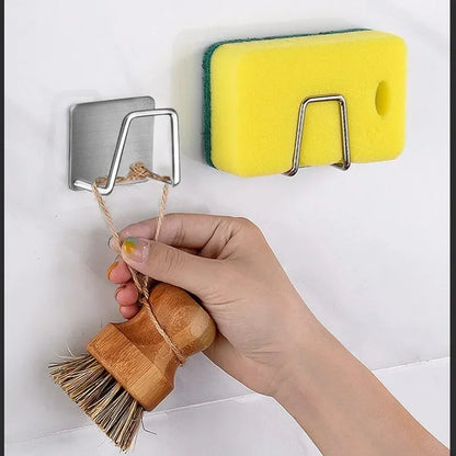 Kitchen Stainless Steel Sink Sponges Holders Self Adhesive Drain Drying Racks Wire Rag Organizer Hooks Multipurpose Wall Hooks