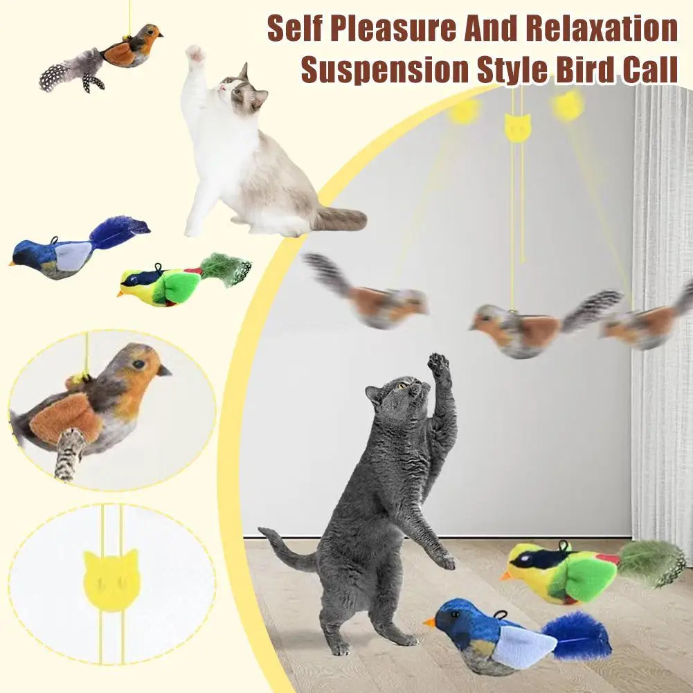 Interactive Cat Toys Hanging Squeaky Simulation Bird Plush Cats Pets Teasing Toys With Feather Catnip Kitten Chirping Bird Toy