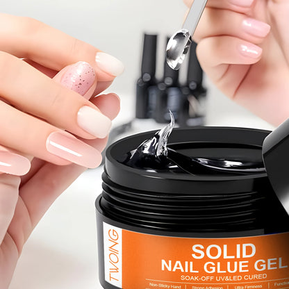 30g Solid Nail Glue Gel for False Nail Tips, Huge Capacity Press on Nail Glue Strong Adhesive Solid Rhinestone Glue Gel UV Glue