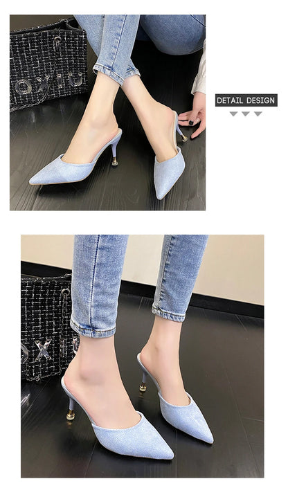 New Women's Slippers High Heel Closed Pointed Toe Shoes Sexy Ladies Heeled Sandals for Women