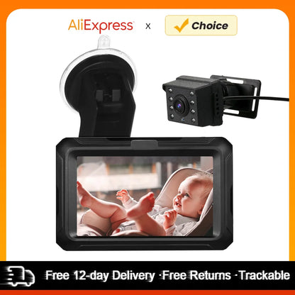 Baby Car Mirror1080P Baby Monitor with Camera Baby Car Mirror with 4.3'' IPS Screen Night Vision Function Adjustable Wide