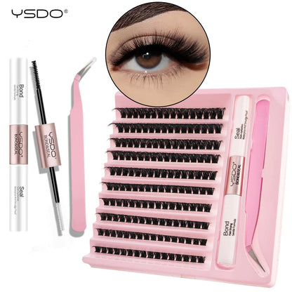 DIY Lash Extension Kit Lash Individual Lashes Clusters8-16mm With Waterproof Lash Bond And Seal Eyelash Tweezers Lash Kit