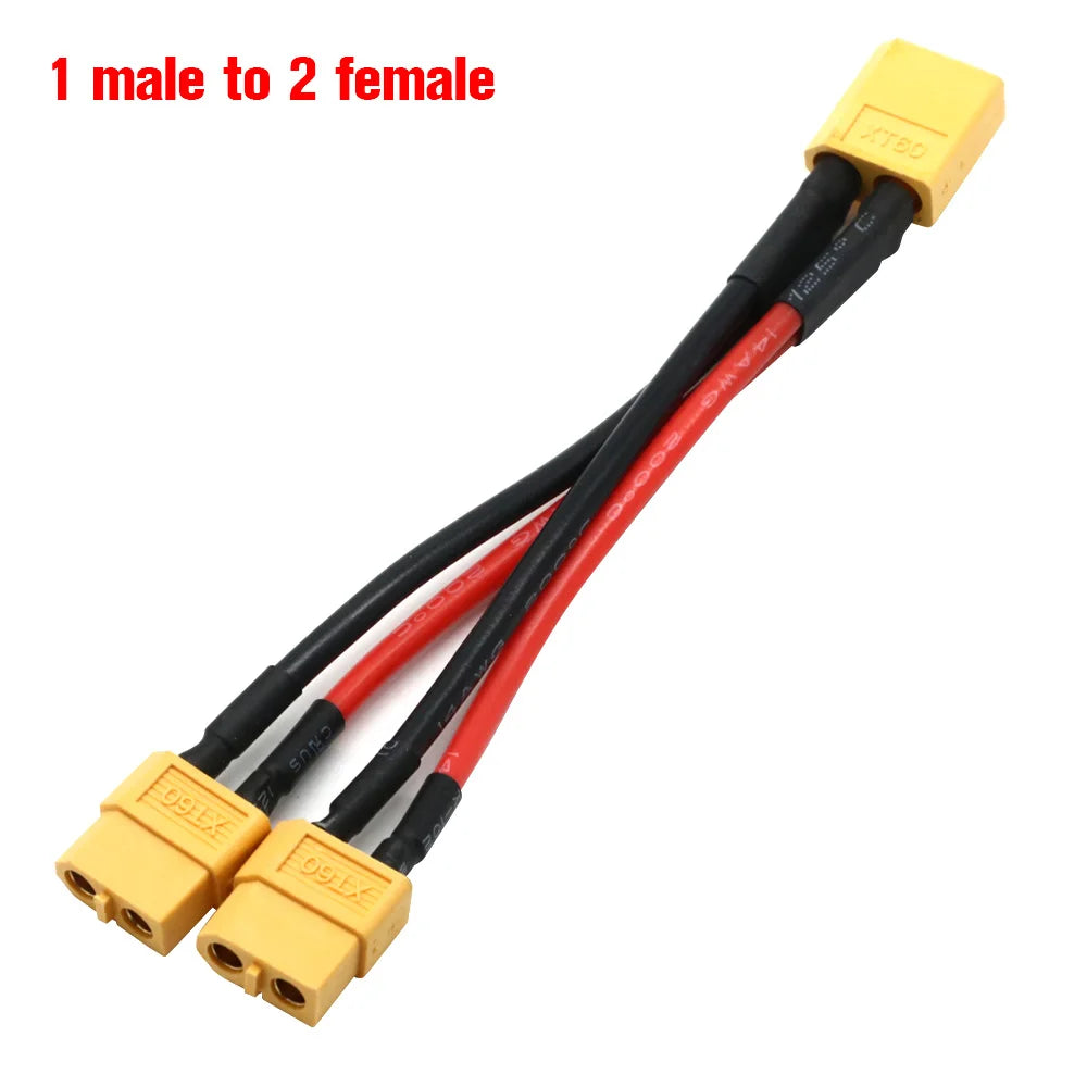 XT60 Parallel Battery Connector Male/Female Cable Dual Extension Y Splitter/ 3-Way 14AWG Silicone Wire for RC Battery Motor