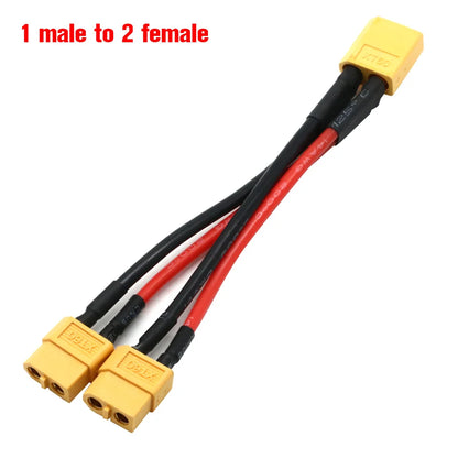 XT60 Parallel Battery Connector Male/Female Cable Dual Extension Y Splitter/ 3-Way 14AWG Silicone Wire for RC Battery Motor