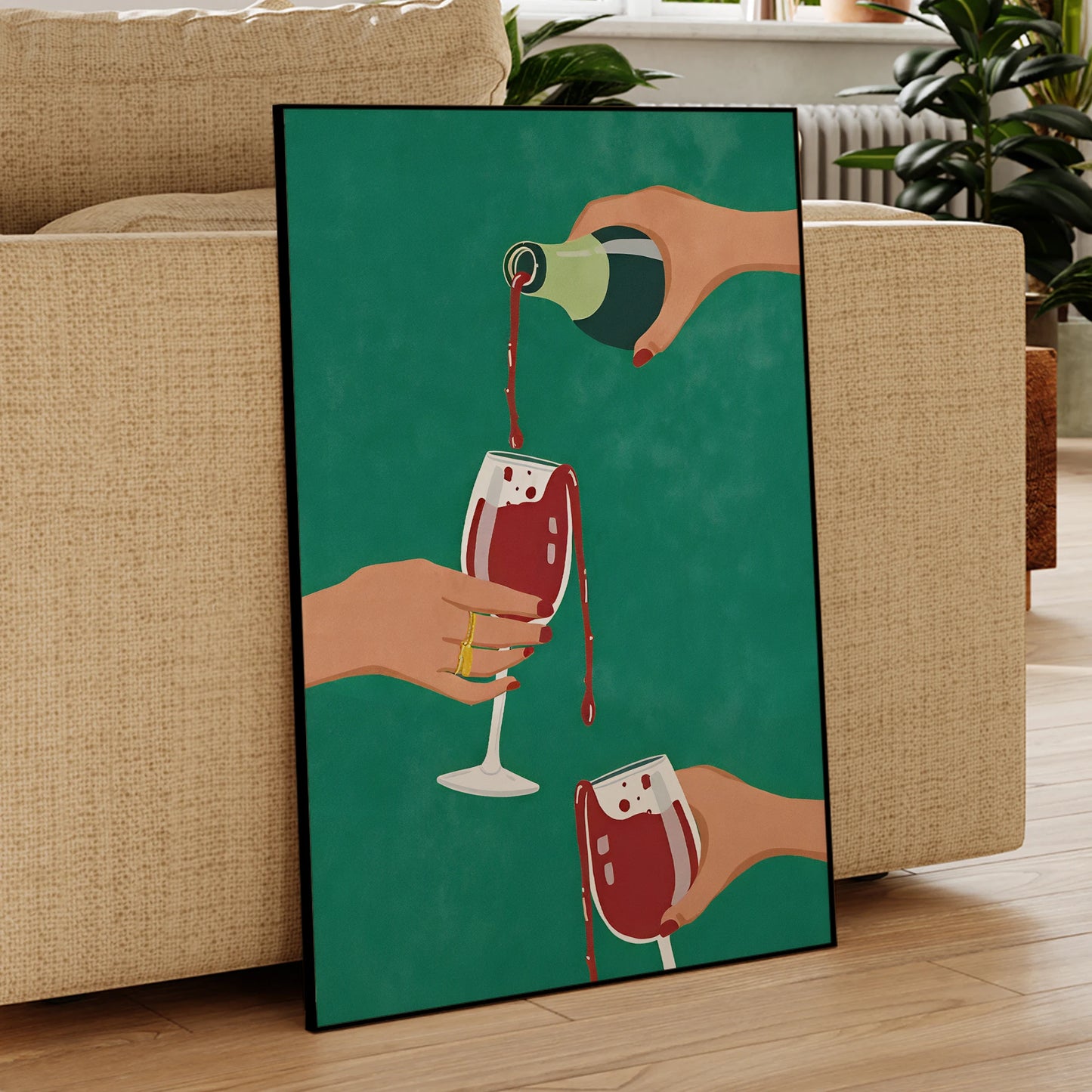 Modern Abstraction Filled With Wine Cheers Wall Art Printmaking Canvas Painting Poster Pictures Living Waterproof Home Deco