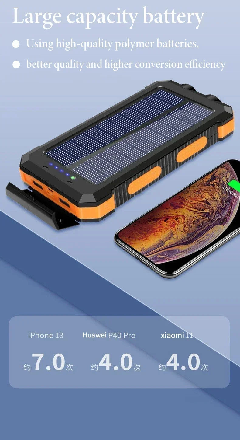 200000mAh Large Capacity Solar Power Bank Portable Outdoor Charger PowerBank External Waterproof Battery Charging with LED Light