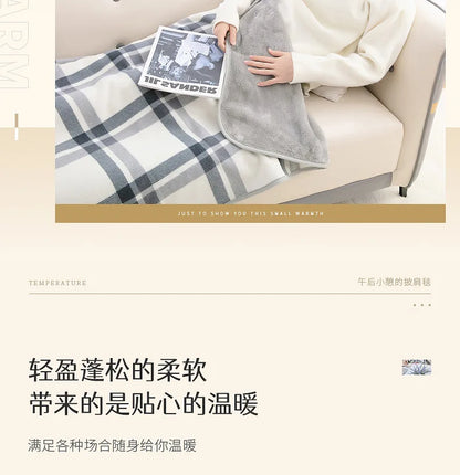 Wearable Plaid Blanket Fleece Doublelayer Blankets With Button Thicken Multifunction Winter Warm Throw Blanket For Sofa Bed