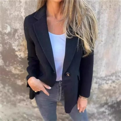 Office Lady New Elegant Chic Jacket Long Sleeve Lapel Button Loose Outwear Tweed Jacket 2025 Autumn Winter Women Woolen Coat