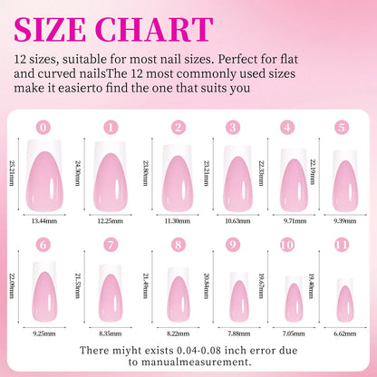 144pcs French hand and foot wear nail set summer short square shiny false toenail acrylic full coverage suitable for nail salon