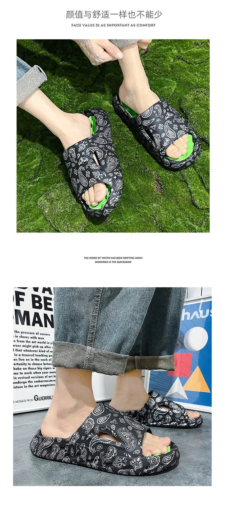 Men Flip-flops Summer Shoes Printing Sandals Trend Anti Slip Summer Sneaker Slippers Fashion Man Massage Slippers Beach Sandals