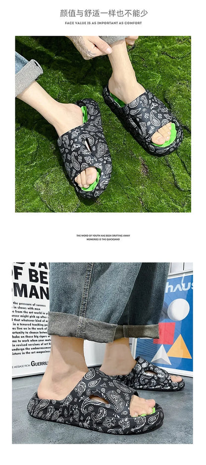 Men Flip-flops Summer Shoes Printing Sandals Trend Anti Slip Summer Sneaker Slippers Fashion Man Massage Slippers Beach Sandals