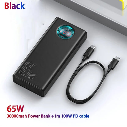 Baseus Power Bank 30000mAh 65W PD3.0 Quick Charging 3.0 FCP SCP Portable External for iPhone 16 15 14 Laptop Tablet Power bank