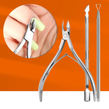 Stainless Steel Nail Cuticle Scissors Set With Dead Skin Pusher,Manicure Pedicure Tool, UV Polish Gel Remover Tool For Nail Care