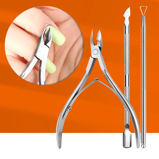 Stainless Steel Nail Cuticle Scissors Set With Dead Skin Pusher,Manicure Pedicure Tool, UV Polish Gel Remover Tool For Nail Care