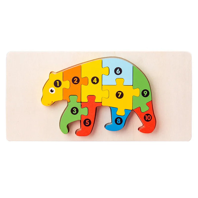 3D Colored Puzzles for Children 2 years old+, Jigsaw, Wooden Toys, Cartoon, Animal, Traffic, Intelligence, Early Education