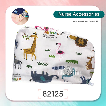 Cartoon Printed Operating Room Doctor Work Scrub Hat Pharmacy Dentistry Clinic Surgical Cap Adjustable Medical Nurse Accessories