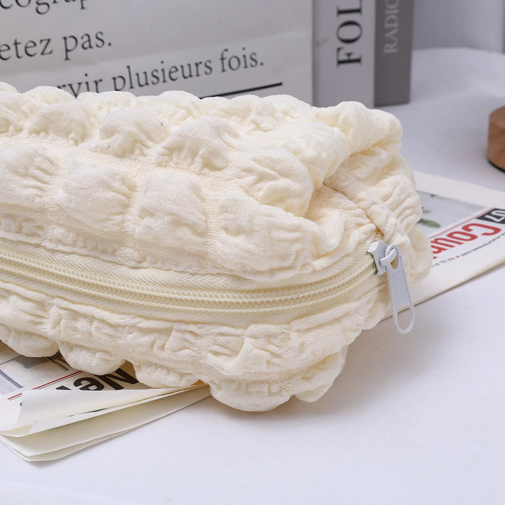 Cute Cream Puff Pencil Case Big Capacity Pen Bag Zipper Stationary Organzier Aesthetic Pen Case Makeup Storage Office Stationary