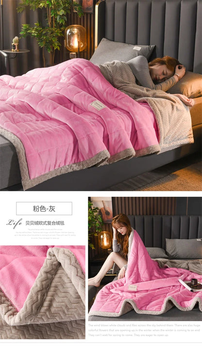 Milk Fleece Autumn Winter Warm Weighted Blankets for Beds European Thickened Beibei Velvet Throw Blanket Warmth Quilt Comforter