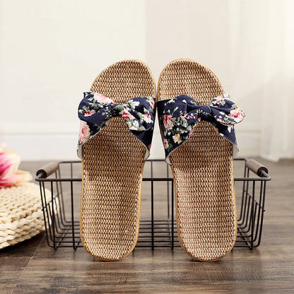 Sandalias Mujer 2024 Hot Women Female  Bowknot Flax Linen Flip Flops Beach Shoes Sandals Slipper SandáLias Femininas 여름샌들