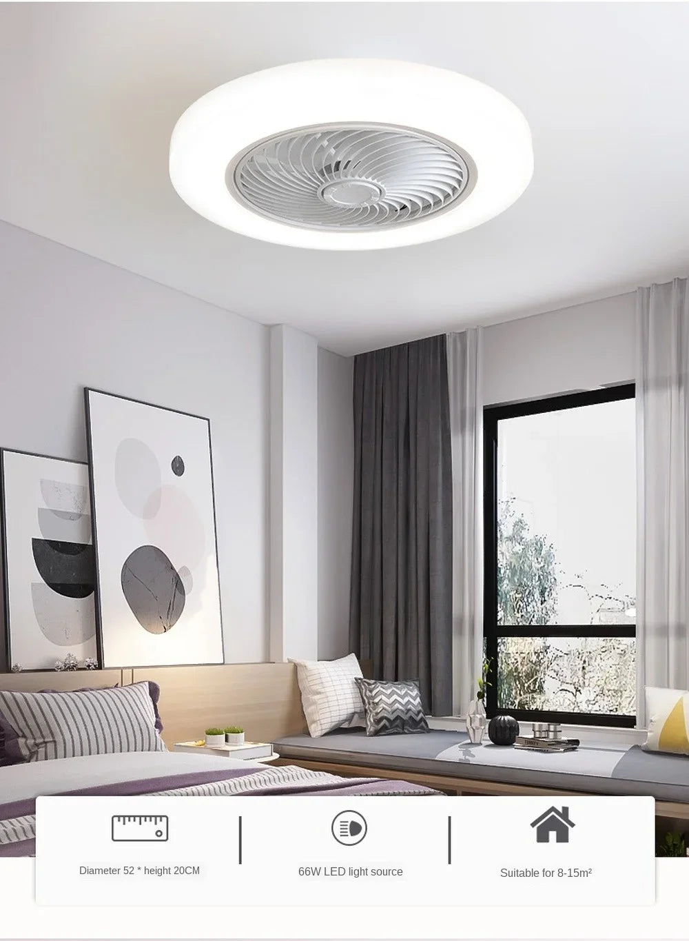 Smart ceiling fan 46 52cm fans with lights remote control bedroom decor ventilator lamp air Invisible Blades Retractable Silent