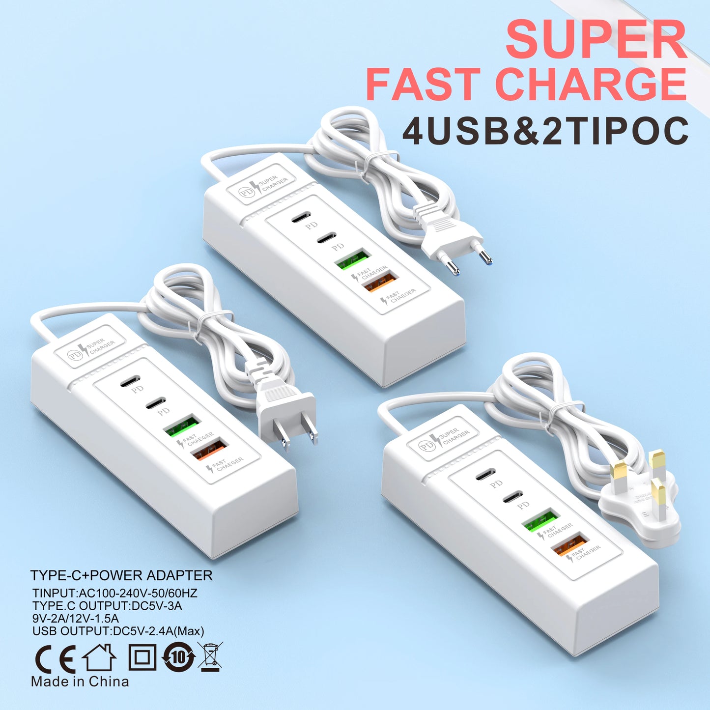 USB Plug Power Strip Charger Station Splitter 5V4A USB TYPE C 3.0 Fast Charger Phone Charging Plug USB US EU Electrical Socket