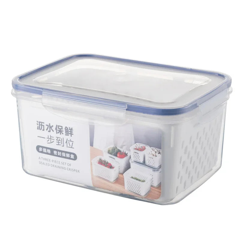 Refrigerator Storage Box Fridge Organizer Fresh Vegetable Fruit Boxes Drain Basket Storage Containers Pantry Kitchen Organizer