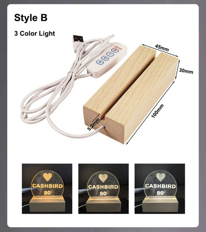 Wood Desktop Decorative Lights Light Base Night Light Wooden Led Usb Display Light Display Stand Lamp Holder Lamp Art Ornament