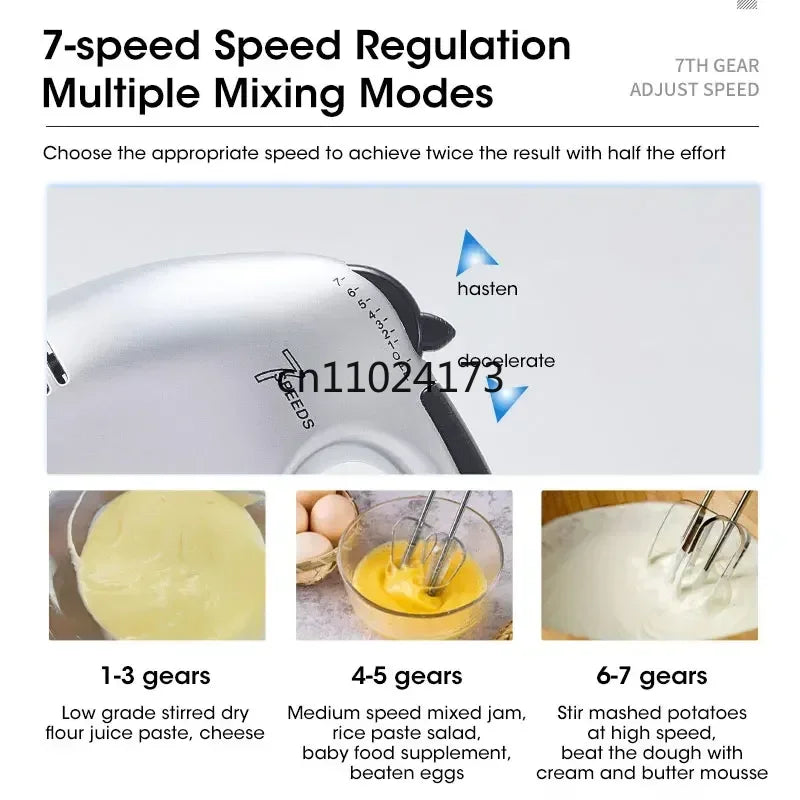 Handheld Electric Egg Beater, Household Automatic Mixer, Handheld Food Cake Bread Baking Dough Mixer, 7-speed Cream Blender