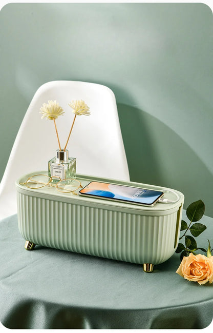 Multifunctional Cable Management Box – Stylish white plastic desktop organizer for power cords