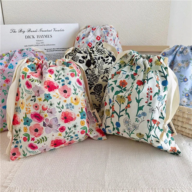 Portable Baby Organizer Baby Diaper Bag Mommy HandBag Drawstring Stroller Wet Dry Nappy Bags Printed Flower Bebe Diapers Storage