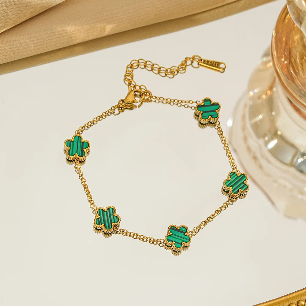 316L Stainless Steel Lucky Five-Leaf Flower Pendant Bracelets For Women Five-Petal Clover Collarbone Chain Exquisite Jewelry