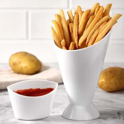 2 In 1 French Fries Cups Plastic Cups Sauces Snacks Dessert Plate Ketchup Slant Cup Two Cup Spout Kitchen Accessories