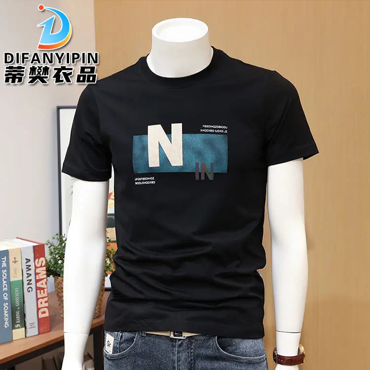 Men's T-shirts, Summer Round Neck Printed Trendy Men's Casual Versatile Short Sleeve Tops